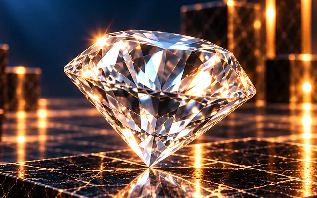 Viên kim cương cắt giác đặt trên bệ đá sẫm